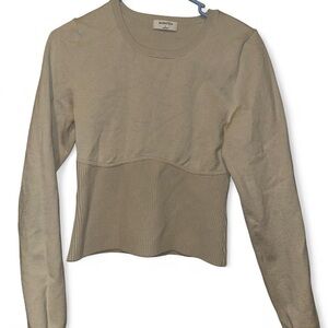 ARITZIA-Long sleeve rib-knit corset top-cream-size S Babaton style